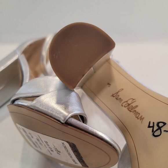 Sam Edelman Yancy size 8M High Block Heel Sandal Ankle Strap Silver Shoes - Picture 7 of 8